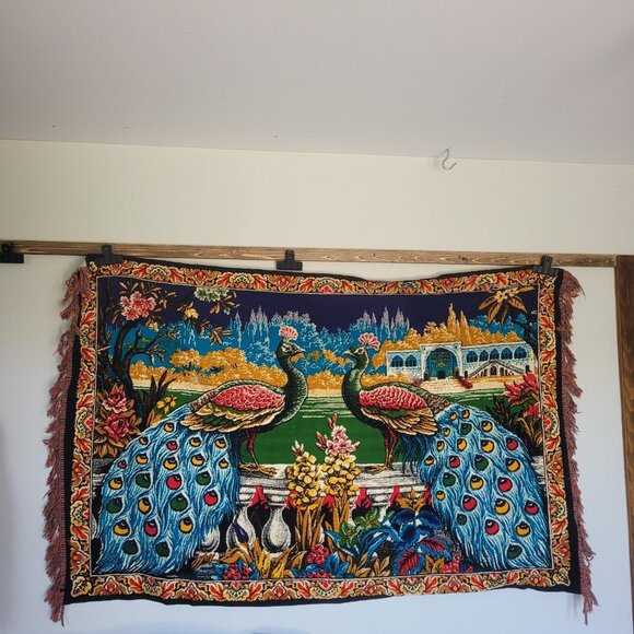 VintageDouble PeacocksTapestry CottonLarge Over Couch, On Wall 60x30